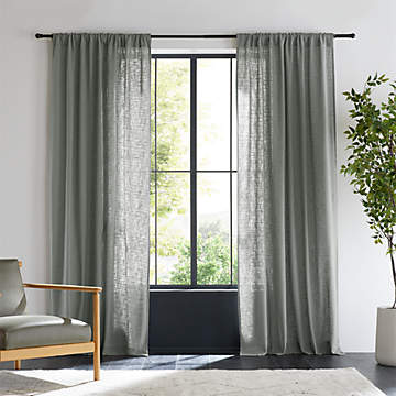 RHAFAYRE Set of 2 Khaki Sheer Curtains in Linen Effect - Eyelet