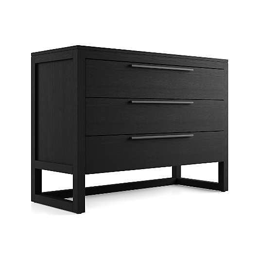 Linea Black Teak Wood 3-Drawer Chest