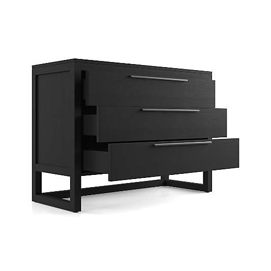 Linea 49" Black Teak Wood 3-Drawer Dresser