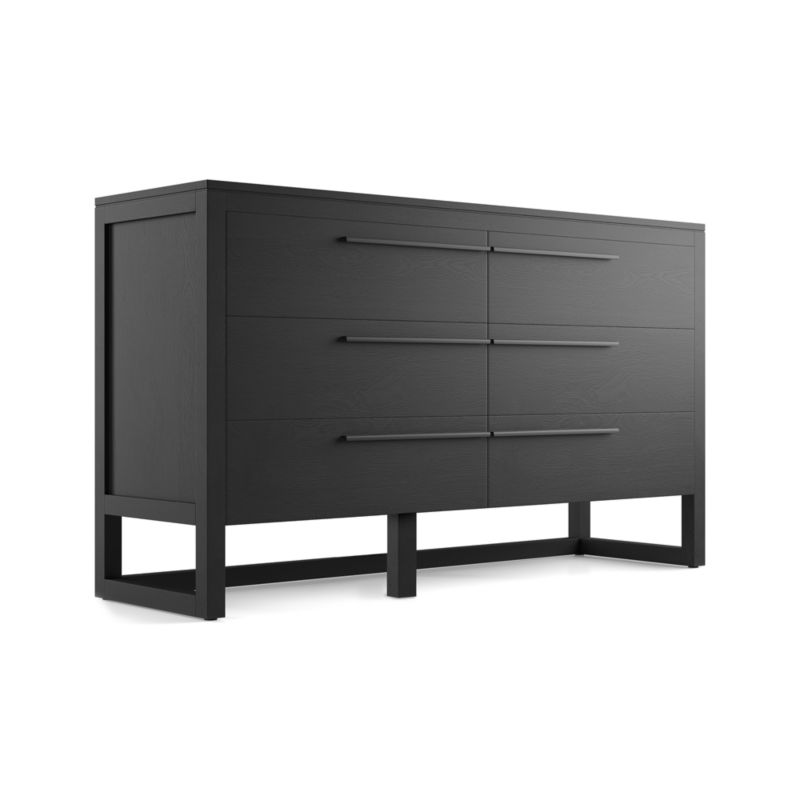 Linea Black Teak Wood 6-Drawer Dresser