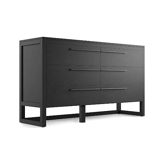 Linea Black Teak Wood 6-Drawer Dresser