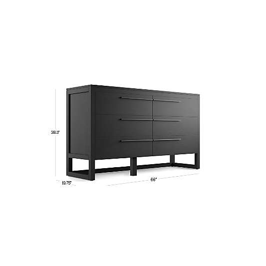 Linea Black Teak Wood 6-Drawer Dresser