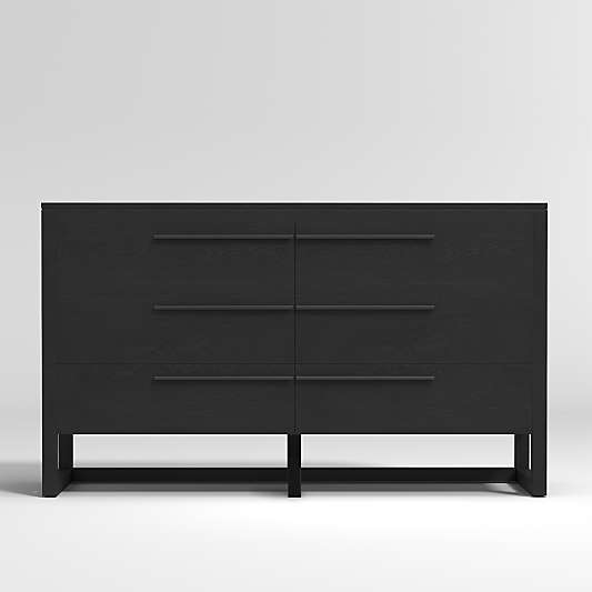 Linea Black Teak Wood 6-Drawer Dresser