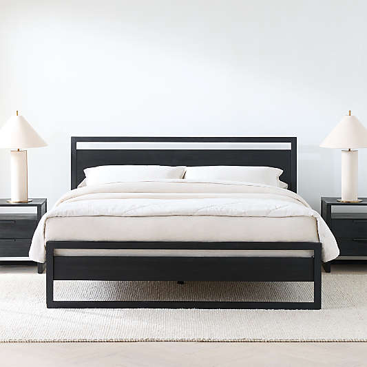 Linea Black Teak Wood Bed