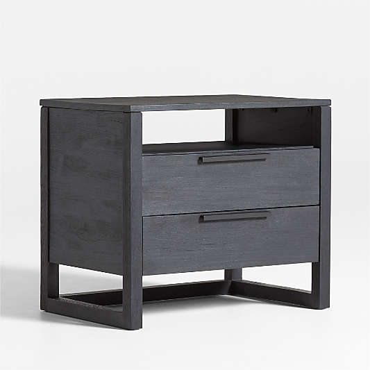 Linea Large Black Teak Wood Charging Nightstand