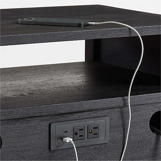 Linea Large Black Teak Wood Charging Nightstand