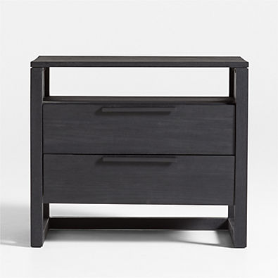 View Linea 28" Black Teak Wood Charging Nightstand details