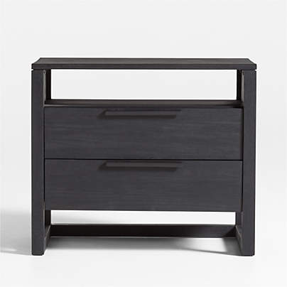 Linea Large Black Teak Wood Charging Nightstand