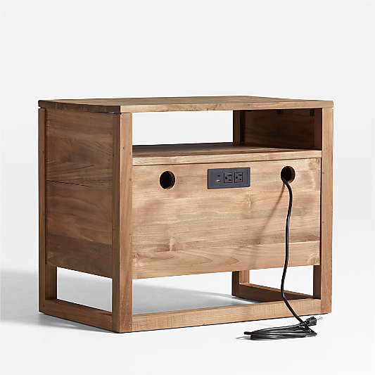 Linea Large Natural Teak Wood Charging Nightstand