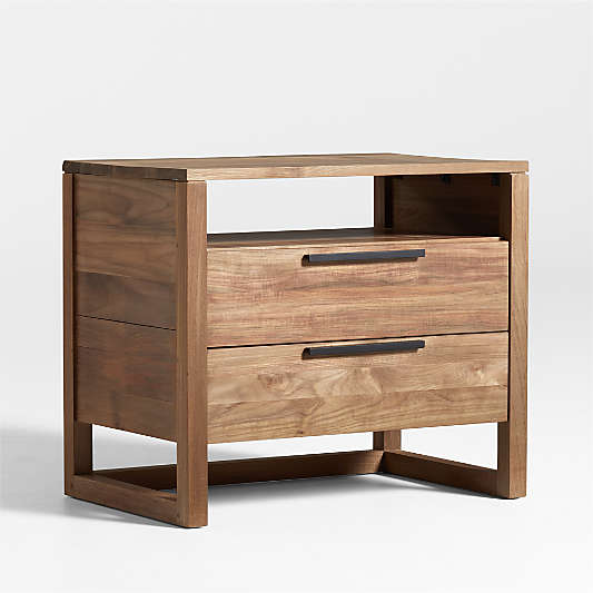 Linea Large Natural Teak Wood Charging Nightstand