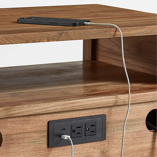 Linea Large Natural Teak Wood Charging Nightstand