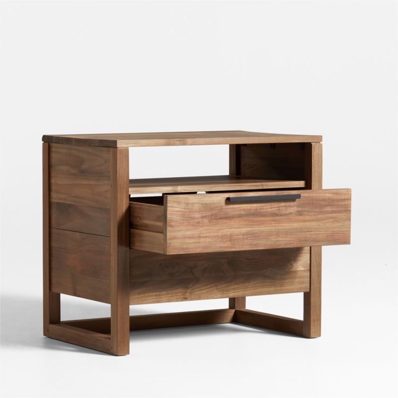 Linea Large Natural Teak Wood Charging Nightstand