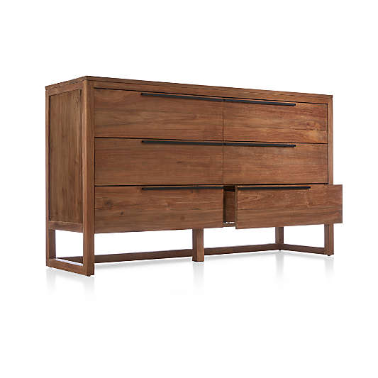 Linea 66" Natural Teak Wood 6-Drawer Dresser
