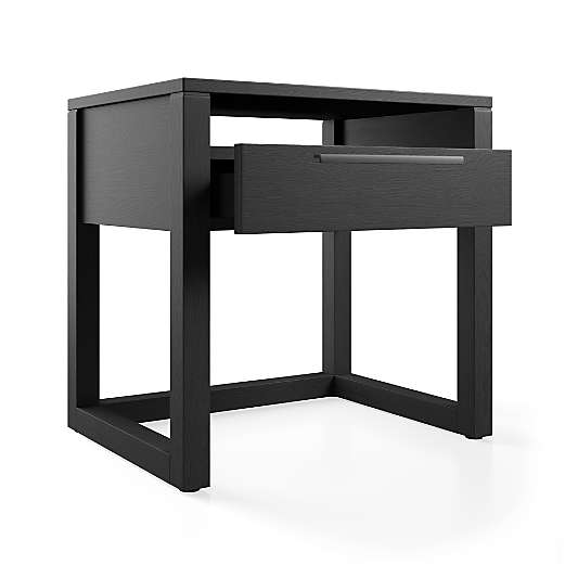 Linea Black Teak Wood Nightstand