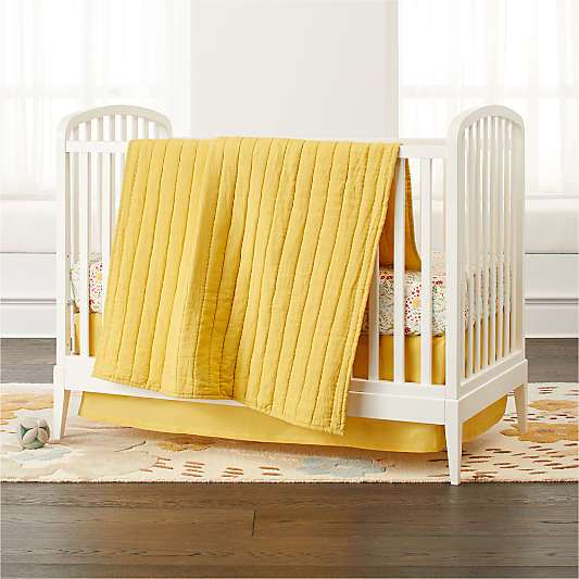 Dark Yellow Linen Baby Crib Quilt