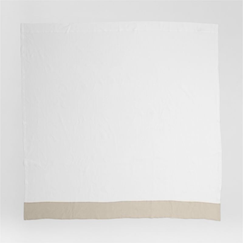 Linen Crisp White and Natural Taupe Border Shower Curtain - image 2 of 4