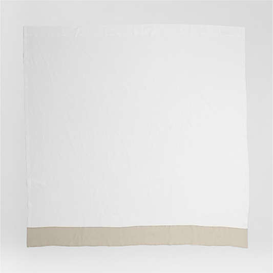 Linen Crisp White and Natural Taupe Border Shower Curtain