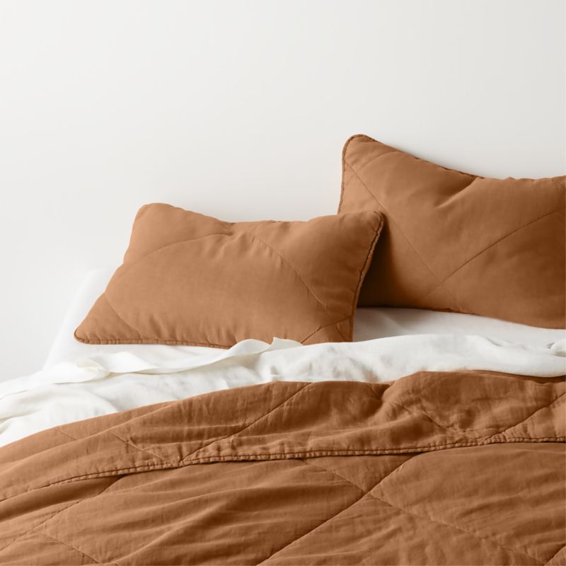 Aire Crinkle Cotton Linen Blend Brulee Brown Full/Queen Comforter