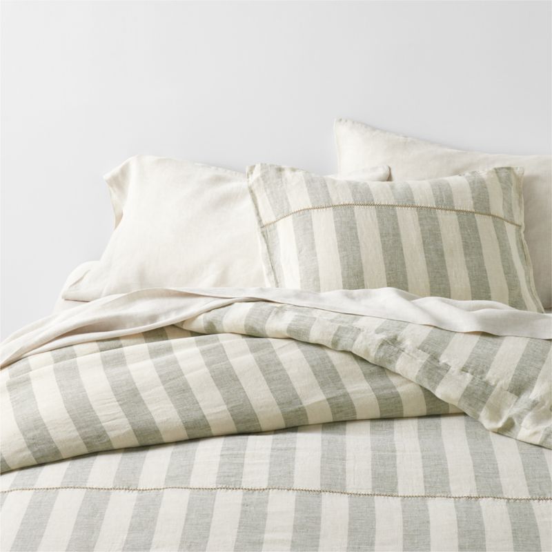 New Natural EUROPEAN FLAX ™-certified Linen Cabana Stripe Arcadia Tan/Burnt Green King Duvet Cover