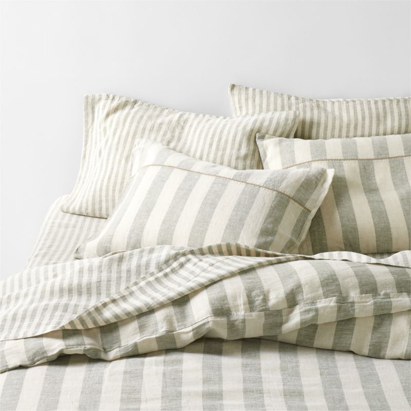 New Natural EUROPEAN FLAX ™-certified Linen Cabana Stripe Arcadia Tan/Burnt Green King Bed Pillow Sham - image 6 of 12