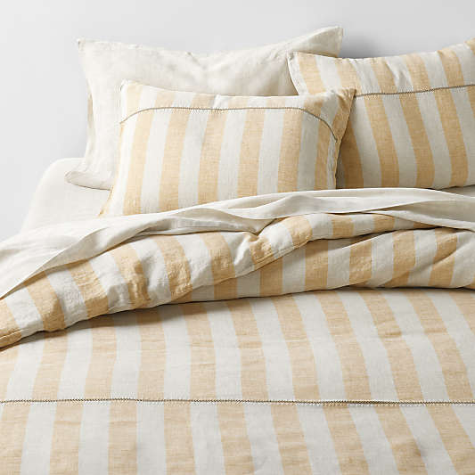 New Natural EUROPEAN FLAX ™-certified Linen Cabana Stripe Arcadia Tan/Savannah Yellow King Duvet Cover