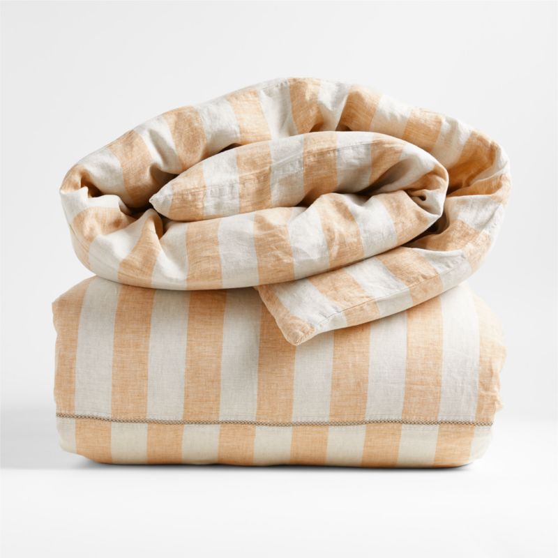 New Natural EUROPEAN FLAX ™-certified Linen Cabana Stripe Arcadia Tan/Savannah Yellow King Duvet Cover