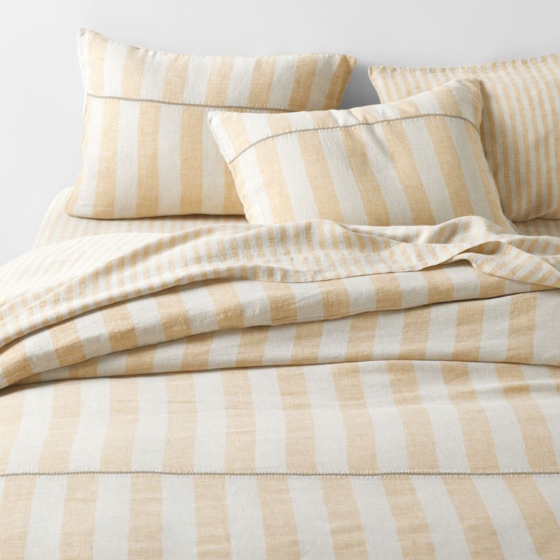 New Natural EUROPEAN FLAX ™-certified Linen Cabana Stripe Arcadia Tan/Savannah Yellow Full/Queen Duvet Cover - image 0 of 6