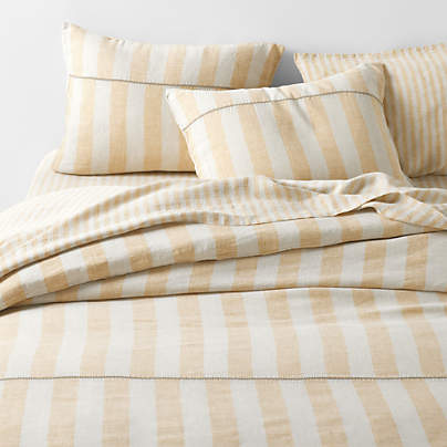 New Natural EUROPEAN FLAX ™-certified Linen Cabana Stripe Arcadia Tan/Savannah Yellow Full/Queen Duvet Cover