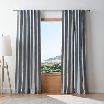 Mist Blue & Crisp White Linen Double Pinstripe Blackout Window Curtain Panel 52"x84"