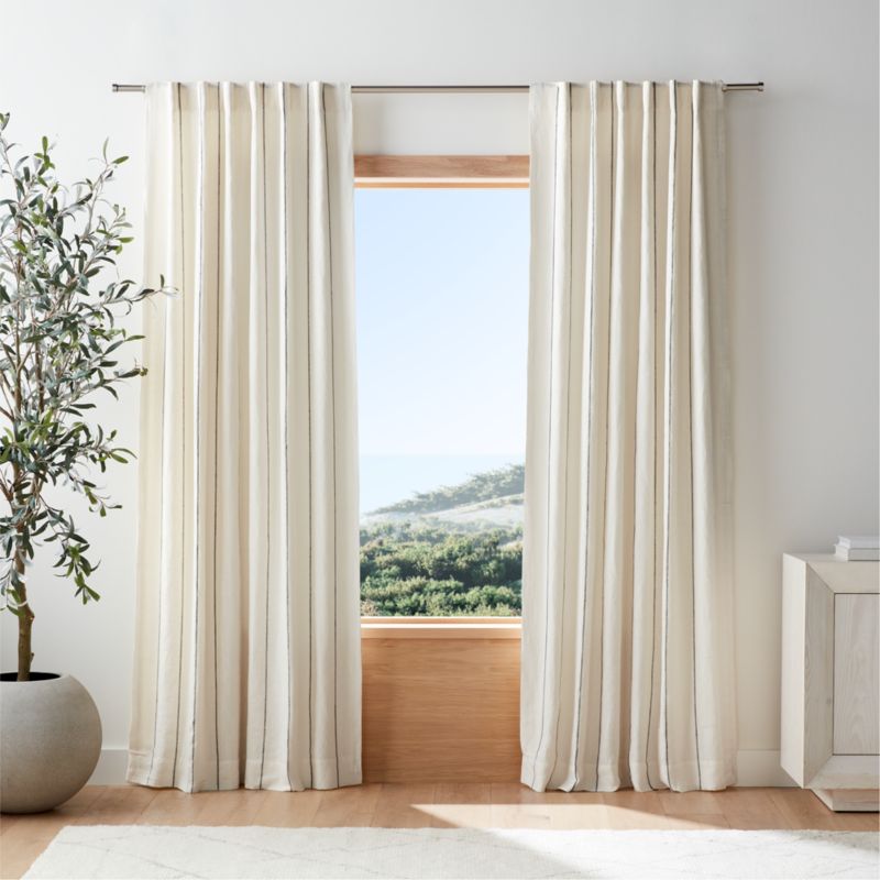 Pampas Ivory & Storm Grey Linen Double Pinstripe Blackout Window Curtain Panel 52"x84" - image 0 of 7