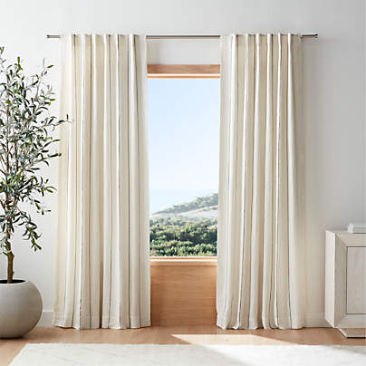 Pampas Ivory & Storm Grey Linen Double Pinstripe Blackout Window Curtain Panel 52"x84"