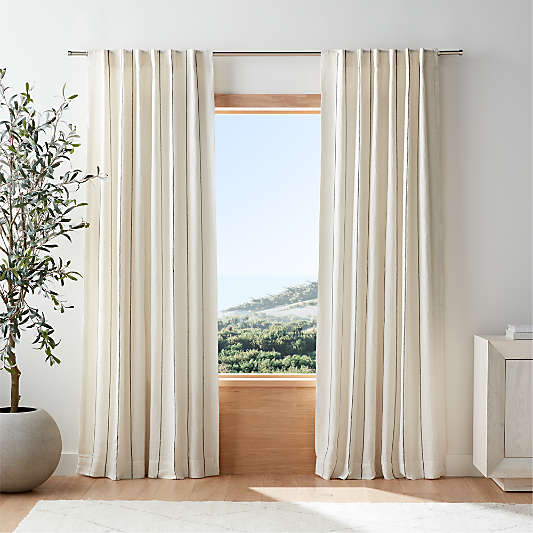 Pampas Ivory & Storm Grey Linen Double Pinstripe Blackout Window Curtain Panel 52"x120"