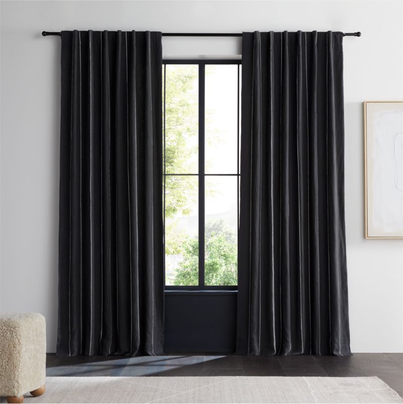 Storm Grey & Crisp White Linen Double Pinstripe Blackout Window Curtain Panel 52"x120" - image 0 of 7