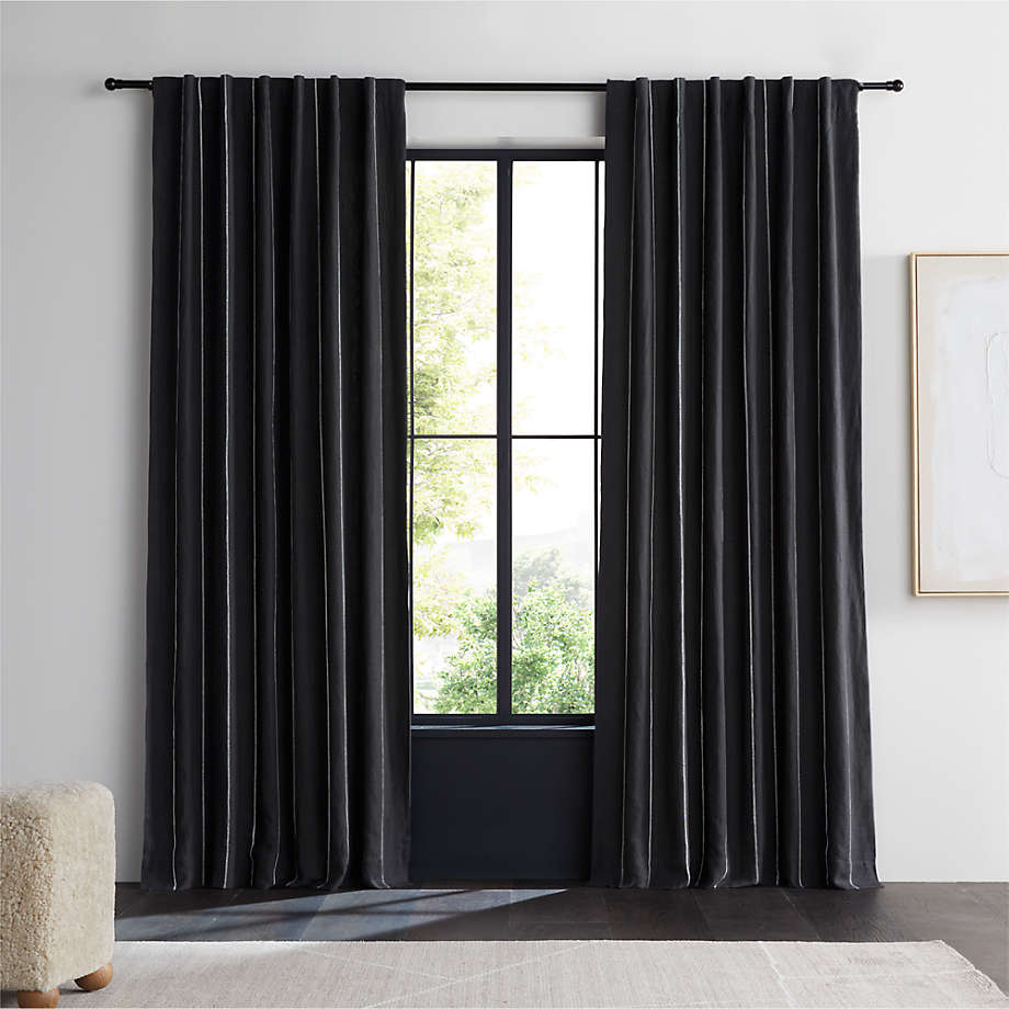 Storm Grey & Crisp White Linen Double Pinstripe Blackout Window Curtain