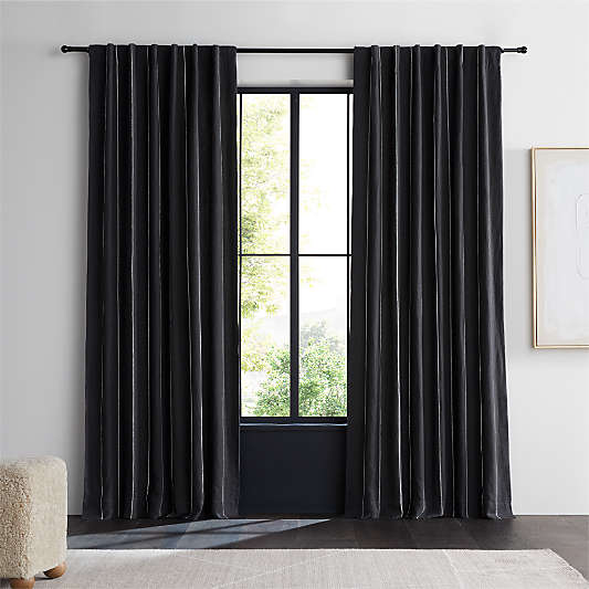 Storm Grey & Crisp White Linen Double Pinstripe Blackout Window Curtain Panel 52"x84"