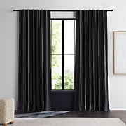 Storm Grey & Crisp White Linen Double Pinstripe Grid Blackout Window Curtain Panel 52"x84"