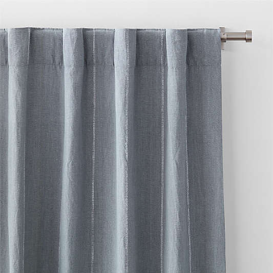 Mist Blue & Crisp White Linen Double Pinstripe Window Curtain Panel 52"x84"