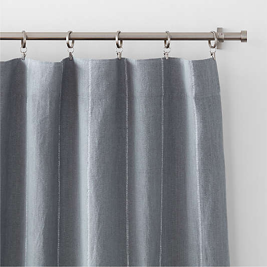 Mist Blue & Crisp White Linen Double Pinstripe Window Curtain Panel 52"x108"