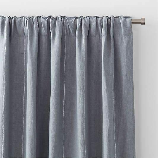 Mist Blue & Crisp White Linen Double Pinstripe Window Curtain Panel