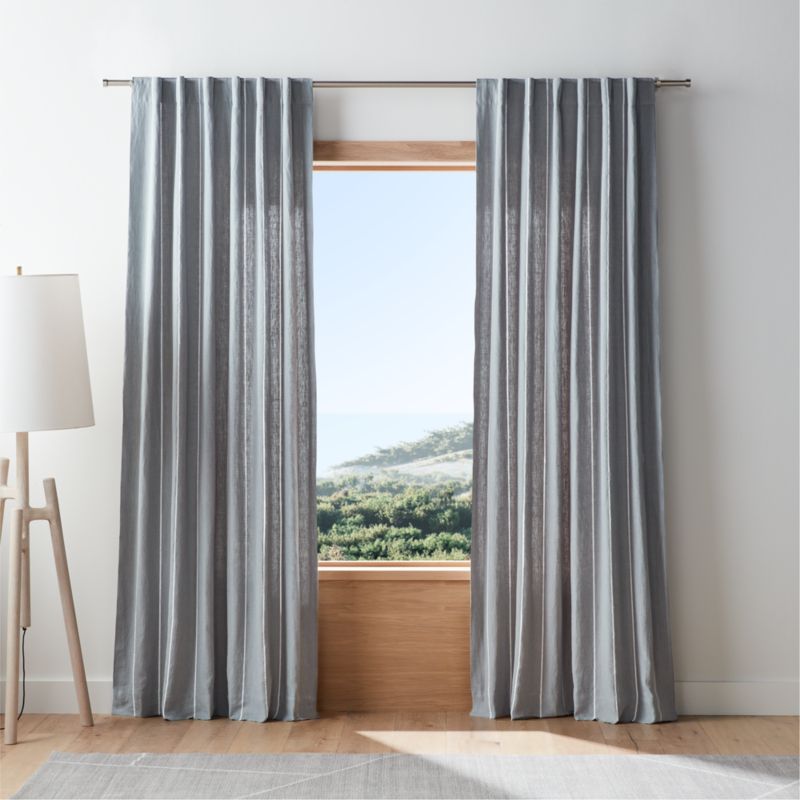 Mist Blue & Crisp White Linen Double Pinstripe Window Curtain