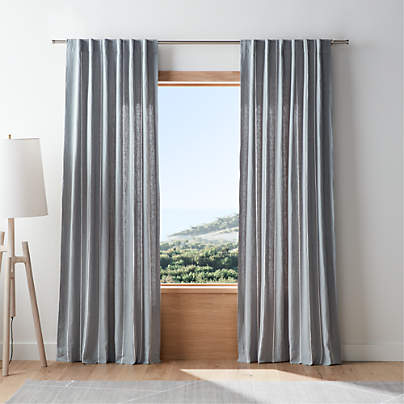 Mist Blue & Crisp White Linen Double Pinstripe Window Curtain Panel 52"x84"