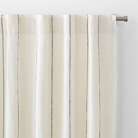 Pampas Ivory & Storm Grey Linen Double Pinstripe Blackout Window Curtain Panel 52"x120"