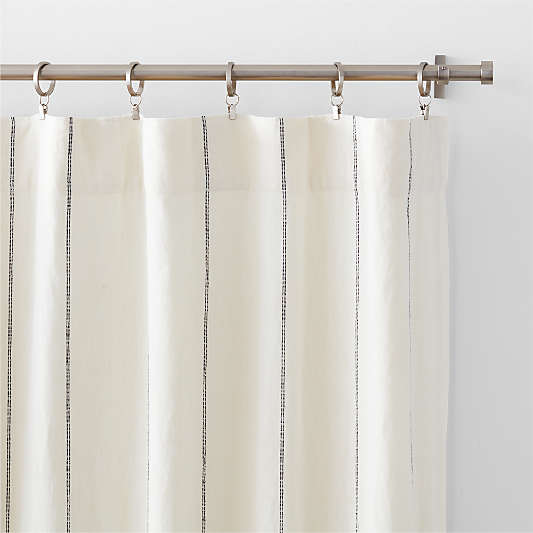 Pampas Ivory & Storm Grey Linen Double Pinstripe Window Curtain Panel 52"x84"