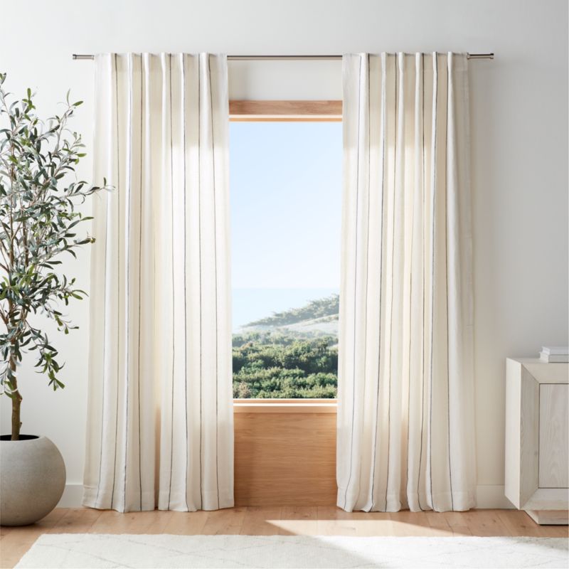 Pampas Ivory & Storm Grey Linen Double Pinstripe Window Curtain Panel 52"x120" - image 0 of 6