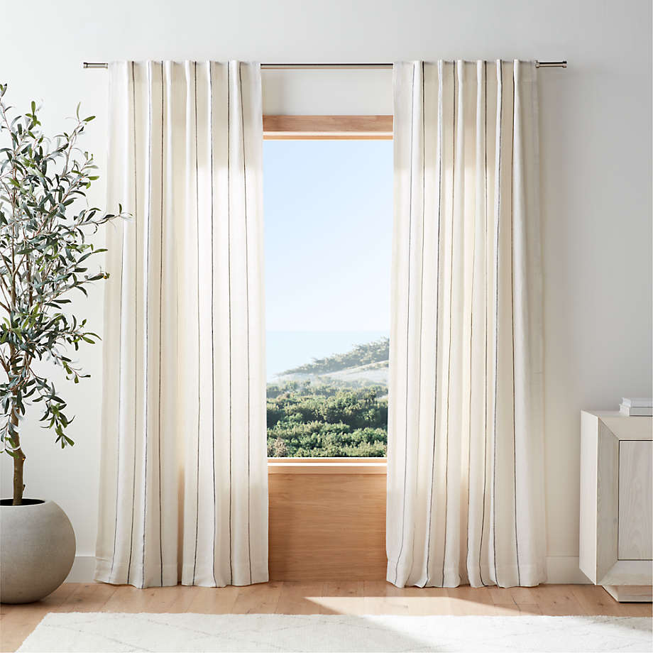 Pampas Ivory & Storm Grey Linen Double Pinstripe Window Curtain Panel