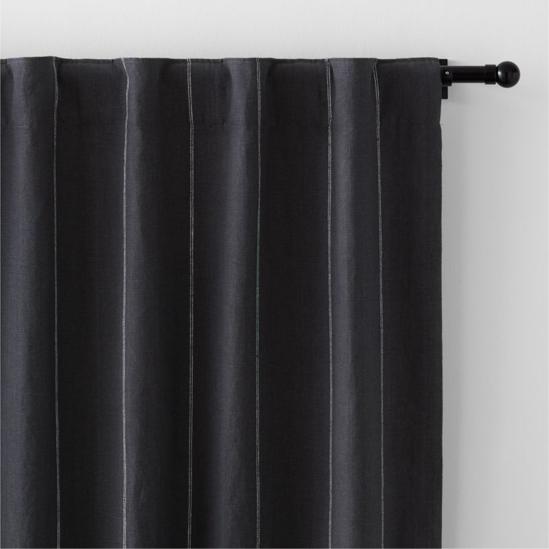 Storm Grey & Crisp White Linen Double Pinstripe Blackout Window Curtain Panel 52"x120" - image 3 of 7