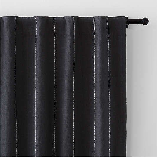 Storm Grey & Crisp White Linen Double Pinstripe Blackout Window Curtain Panel 52"x84"