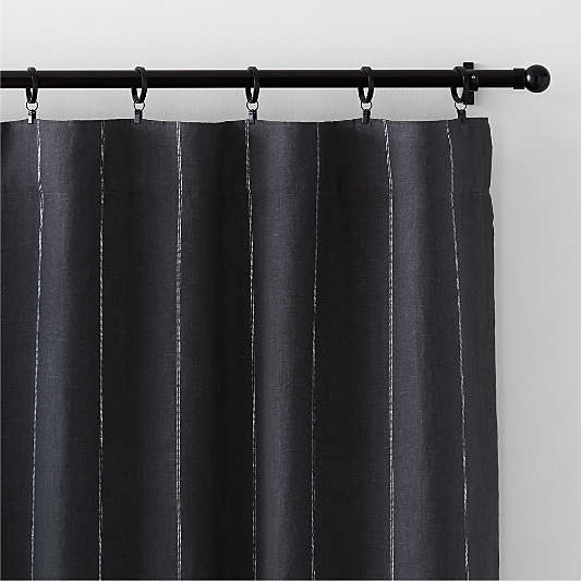 Storm Grey & Crisp White Linen Double Pinstripe Blackout Window Curtain Panel 52"x120"
