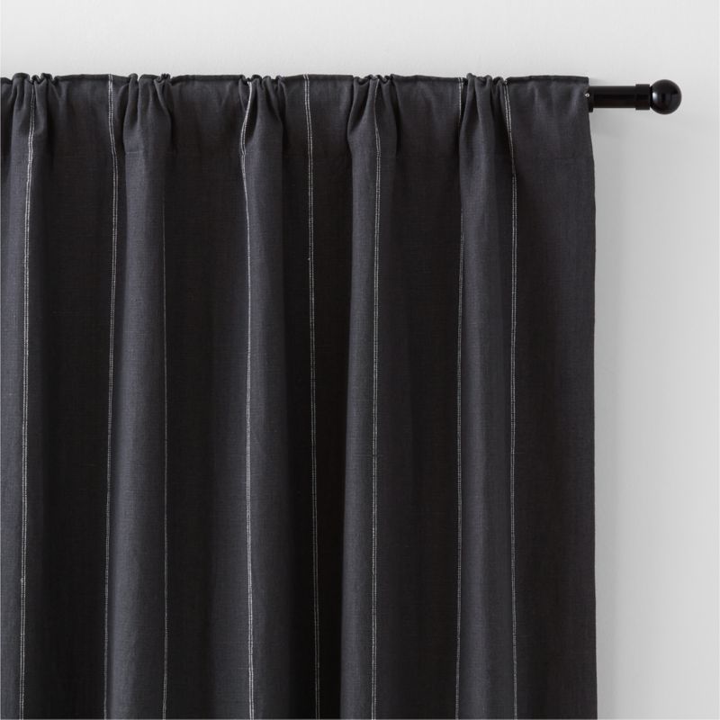 Storm Grey & Crisp White Linen Double Pinstripe Blackout Window Curtain Panel 52"x120" - image 4 of 7