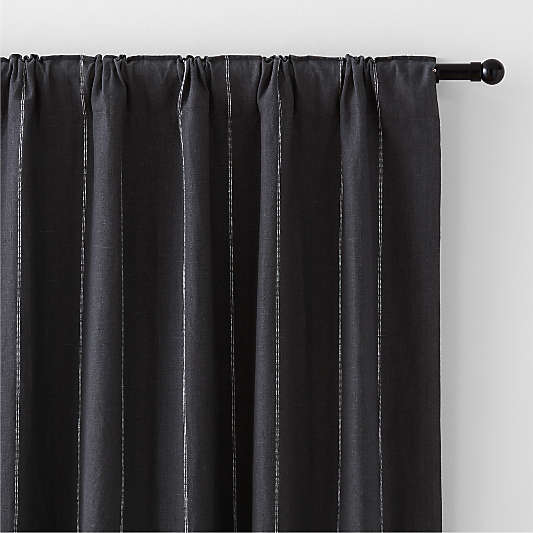 Storm Grey & Crisp White Linen Double Pinstripe Window Curtain Panel